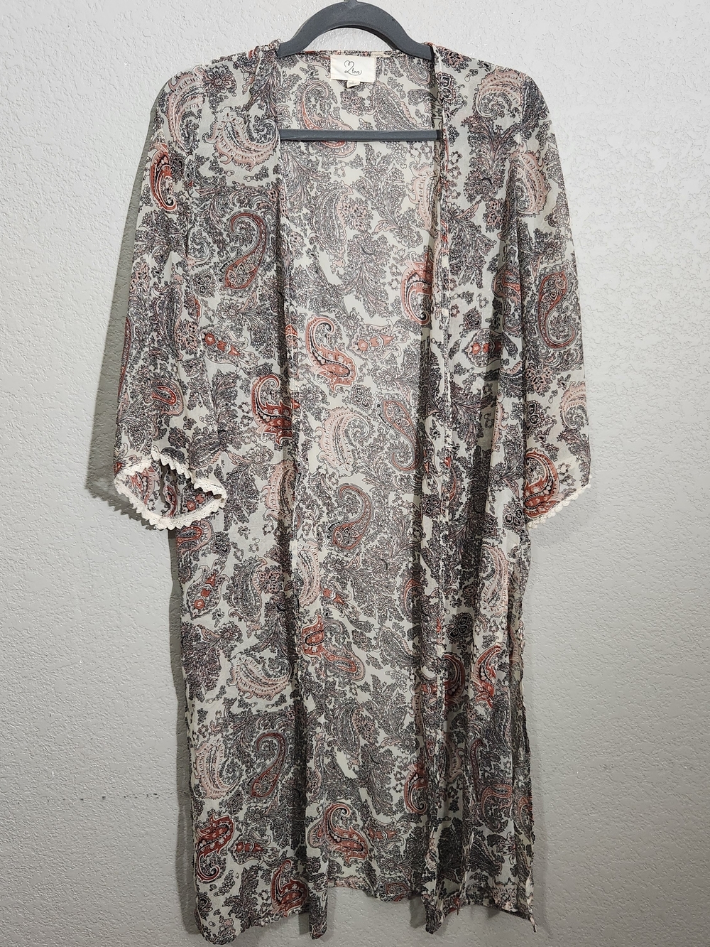 Love Sheer Paisley Kimono Cover-Up in Cream, Brown & Rust